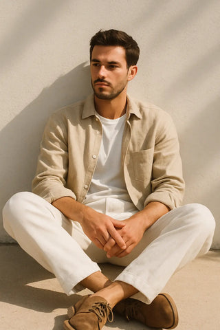 Francesco Men Natural Linen Beige Sand Shirt P C Crafts