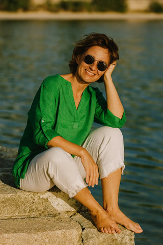 Lucia Pure Natural Linen SOLID COLOR SHIRT P C Crafts