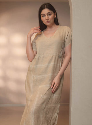 ORA PURE NATURAL LINEN PATCHWORK COMBO DRESS P C Crafts