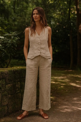 BELLA SHORT VEST PURE NATURAL LINEN JACKET P C Crafts