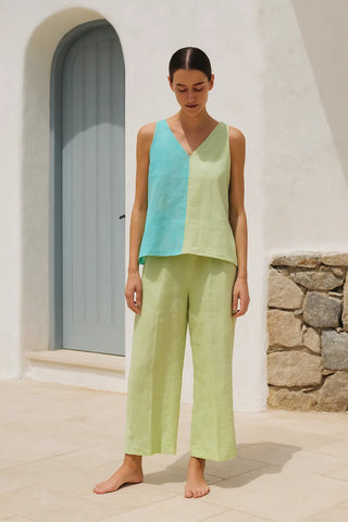 SARALA Pure Natural Linen Color Block V NECK TANK TOP P C Crafts