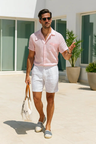 LEONARDO: Effortless Summer Pure Natural Linen Short Sleeve Shirt P C Crafts