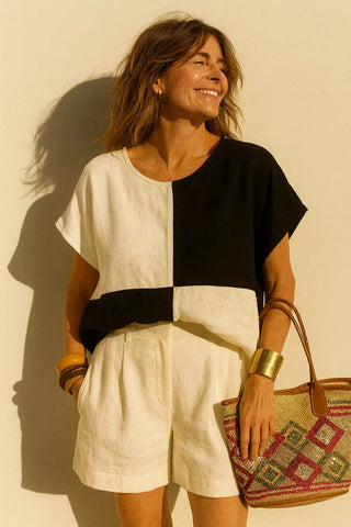 VESALA PURE NATURAL LINEN COLOR BLOCK OVERSIZED TUNIC P C Crafts