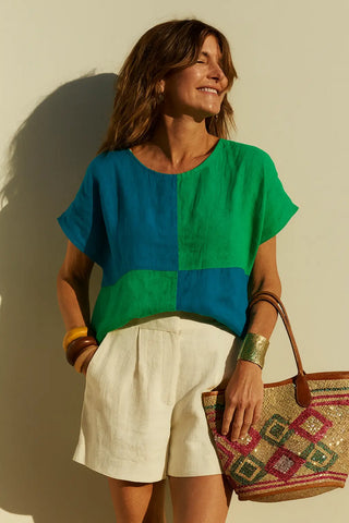 VESALA PURE NATURAL LINEN COLOR BLOCK OVERSIZED TUNIC P C Crafts