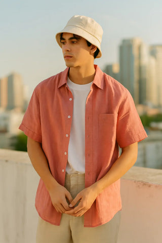 LEONARDO: Effortless Summer Pure Natural Linen Short Sleeve Shirt P C Crafts