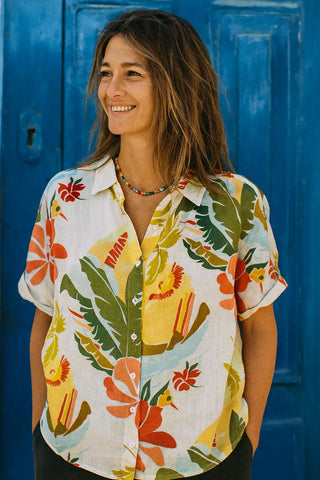 IVY PURE NATURAL LINEN TROPICAL FLORAL PRINT P C Crafts