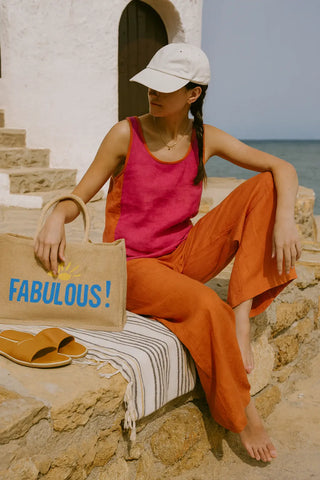 VERVE Pure Natural Linen COLOR BLOCK ROUND NECK TANK TOP P C Crafts