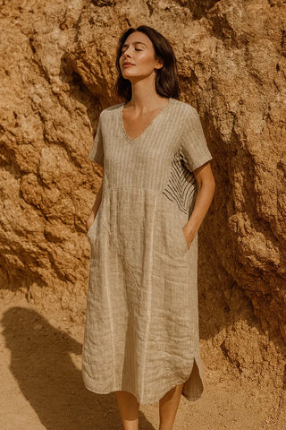 ORA PURE NATURAL LINEN PATCHWORK COMBO DRESS P C Crafts