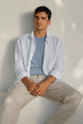 RIVIERA Men Linen Shirt White  — Where Mediterranean Elegance Meets Modern Menswear P C Crafts