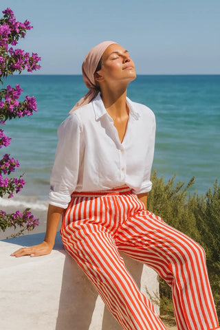 CLEO PURE NATURAL LINEN STRIPED SUNSET PRINTED PANT P C Crafts