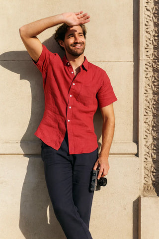 LEONARDO: Effortless Summer Pure Natural Linen Short Sleeve Shirt P C Crafts