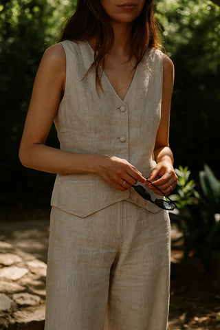 BELLA SHORT VEST PURE NATURAL LINEN JACKET P C Crafts