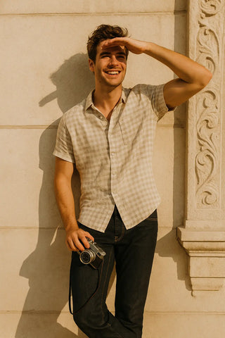 LEONARDO: Effortless Summer Pure Natural Linen Short Sleeve Shirt P C Crafts