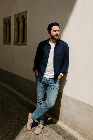 RIVIERA Men Linen Shirt Navy — Where Mediterranean Elegance Meets Modern Menswear P C Crafts