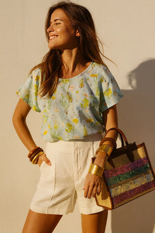 NEO PURE NATURAL LINEN FLUTTERING BLOOMS TUNIC P C Crafts