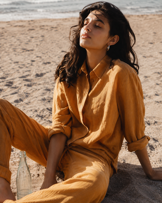 ALICE Mustard Linen Shirt for Women | Premium Pure Linen Classic Shirt | FABULOUS! Linen