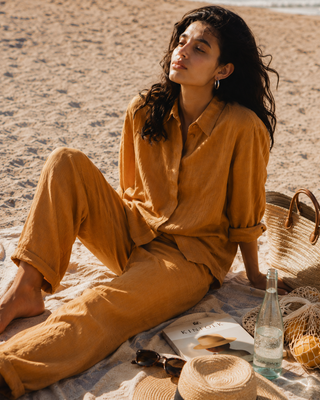 ALICE Mustard Linen Co-Ord Set for Women | Premium Natural Linen Matching Set | FABULOUS! Linen