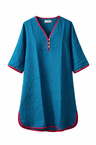 Teal Blue Linen Dress for Women | Premium Linen Summer Dress India