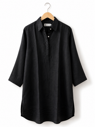 ARIA Black Premium Washed Linen Shirt Dress | FABULOUS! Linen