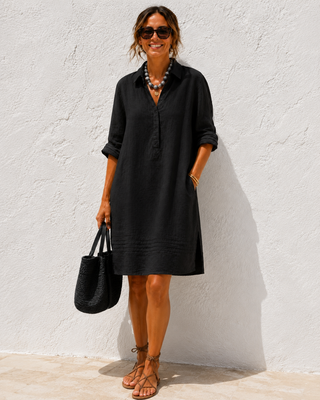ARIA Black Premium Washed Linen Shirt Dress | FABULOUS! Linen