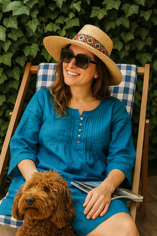 ISLA PURE NATURAL LINEN SOLID COLOR PLEATED DRESS VENICE BLUE P C Crafts