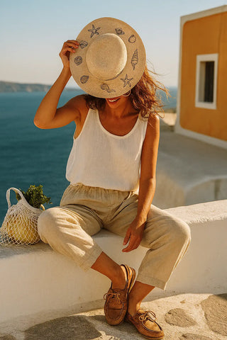 VERVE Pure Natural Linen COLOR BLOCK ROUND NECK TANK TOP P C Crafts