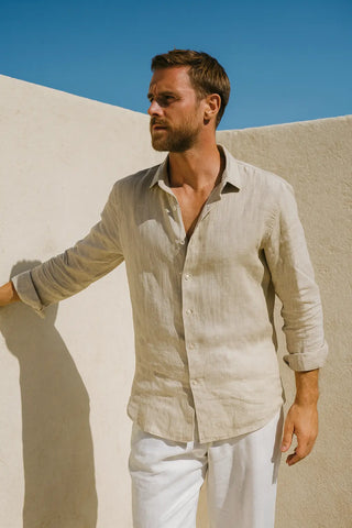 RIVIERA Men Linen Shirt Natural — Where Mediterranean Elegance Meets Modern Menswear P C Crafts