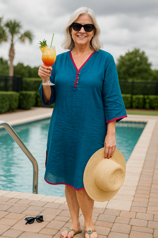 Teal Blue Linen Dress for Women | Premium Linen Summer Dress India