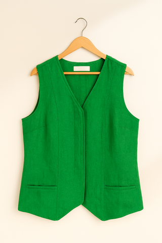 BELLA Green Pure Linen Vest for Women | FABULOUS! Linen