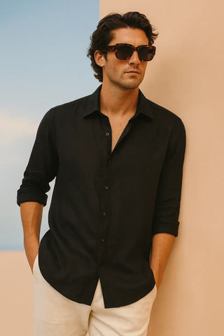 RIVIERA Men Linen Shirt Black — Where Mediterranean Elegance Meets Modern Menswear P C Crafts