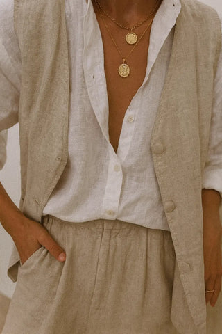 BELLA SHORT VEST PURE NATURAL LINEN JACKET P C Crafts
