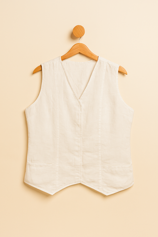 BELLA White Pure Natural Linen Vest with Covered Placket | FABULOUS! Linen