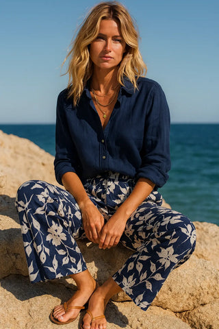 ELLA PURE NATURAL LINEN AZURE GARDEN PRINTED PANT P C Crafts