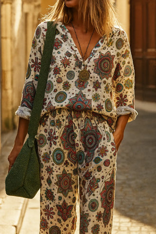 MOV PURE NATURAL LINEN VIVID ORNAMENTS Co-ord set P C Crafts