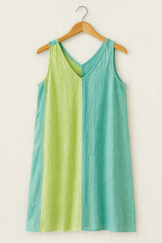 ARALA Pure Natural Linen Sleeveless Color Block Dress – P C Crafts P C Crafts