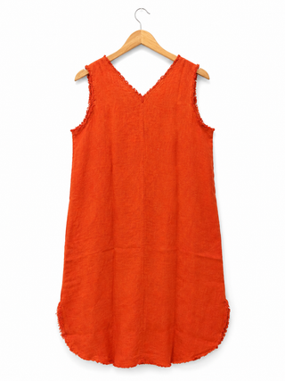 CHEVRON Sunlit Orange Linen Dress for Women | Premium Washed & Pre-Shrunk Pure Linen Dress | FABULOUS! Linen