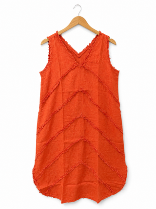 CHEVRON Sunlit Orange Linen Dress for Women | Premium Washed & Pre-Shrunk Pure Linen Dress | FABULOUS! Linen