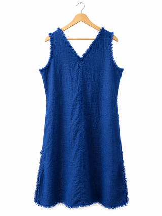 CHEVRON Premium Linen Dress – Cobalt Blue