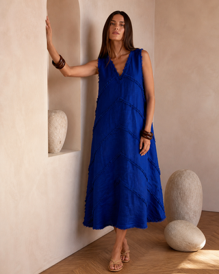CHEVRON Premium Linen Dress – Cobalt Blue