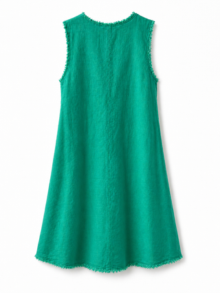 CHEVRON Premium Linen Dress – Mediterranean Green | Luxury Washed Linen Dress India