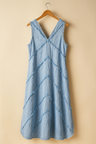 Sky Blue Linen Dress for Women | CHEVRON Premium Linen Summer Dress India