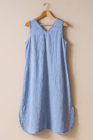 Sky Blue Linen Dress for Women | CHEVRON Premium Linen Summer Dress India