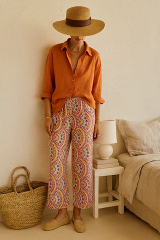 CLEO PURE NATURAL LINEN COLORWAVE ABSTRACT PRINTED PANT P C Crafts