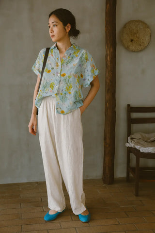 IVY PURE NATURAL LINEN FLUTTERING BLOOMS  SHIRT P C Crafts