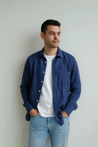 Francesco Men Natural Linen Soft Space Blue Shirt P C Crafts