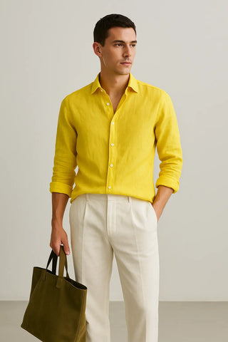 Francesco Men Natural Linen Yellow Shirt P C Crafts