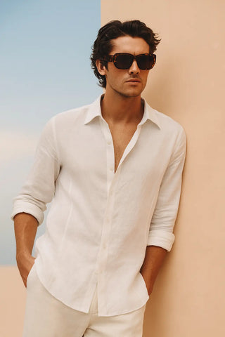 RIVIERA Men Linen Shirt White  — Where Mediterranean Elegance Meets Modern Menswear P C Crafts