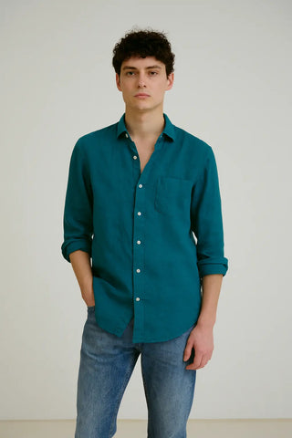 Francesco Men Natural Linen Teal / Venice Blue Shirt P C Crafts