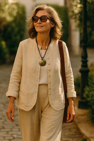 Sophia Pure Natural Linen Jacket and Pant Co-ord Set. P C Crafts