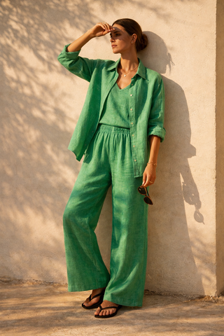 NARLA Pure Natural Linen Co-Ord Set – Mediterranean Green